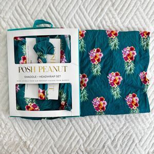 Posh Peanut Baby Ananans Floral Pineapple Bamboo Swaddle and Headwrap Set